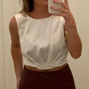 White Satin Going Out Crop Top